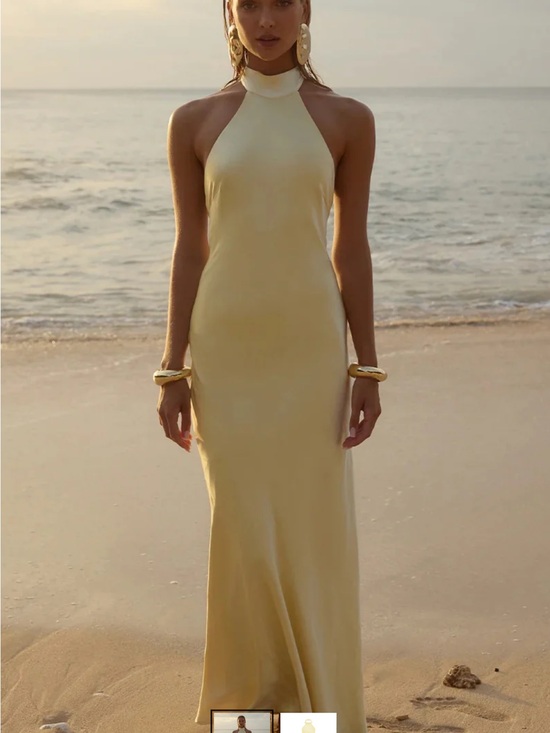 Runaway The Label Dresses & Skirts - Halter Neck Cream Maxi Dress